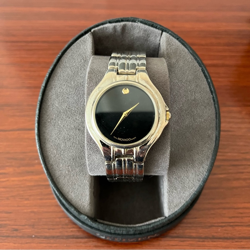Movado Vintage Watch Esperanza Model 90’s Black Dial Gold Tone Stainless Steel